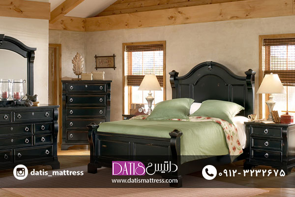 سرویس خواب سزار تخت خوابی چوبی با طرحی زیبا و کلاسیک