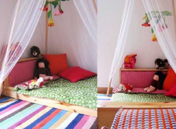 دکوراسیون اتاق کودک با تشک بدون تخت