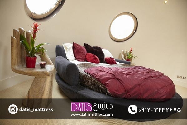 تخت خواب دایره ای با روکش پارچه ای و طراحی مدرن و معاصر